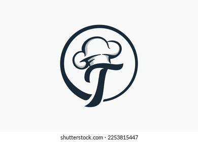 chef logo with a combination of letter t and chef hat for any business especially for restaurant, cafe, catering, etc.