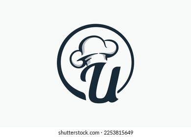 chef logo with a combination of letter u and chef hat for any business especially for restaurant, cafe, catering, etc.
