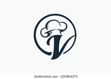 chef logo with a combination of letter v and chef hat for any business especially for restaurant, cafe, catering, etc.