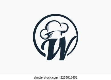 chef logo with a combination of letter w and chef hat for any business especially for restaurant, cafe, catering, etc.