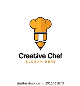 Logo des Chefs mit Kochmütze und einfachem Bleistift für Café, Restaurant-Logo