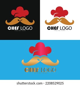 Chef logo design, abstract cooky chef kitchener logo vector design With three background colors