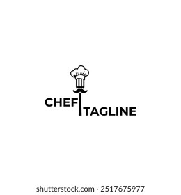 The chef logo design combines a fork, hat and mustache.