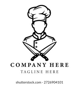 Chef logotipo design com facas de cozinha cruzada e toque símbolo ícone do restaurante