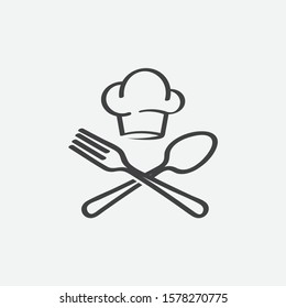 chef logo design, fork and spoon logo, food icon, restaurant label icon, Cooking symbol, Cooks hat with fork and spoon