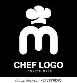 Chef logo design with chef hat and letter m symbol icon