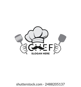 Ilustración vectorial de diseño de logotipo de chef, vector de símbolo de restaurante