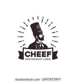 Ilustración vectorial de diseño de logotipo de chef con estilo vintage