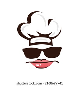 Chef logo with glasses and Chef hat, Design element for logo, poster, card, banner, emblem, t shirt. Vector illustration