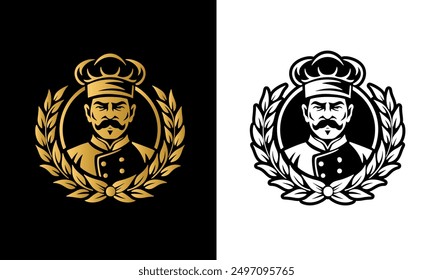 chef logo in gold and black and white. vector illustration