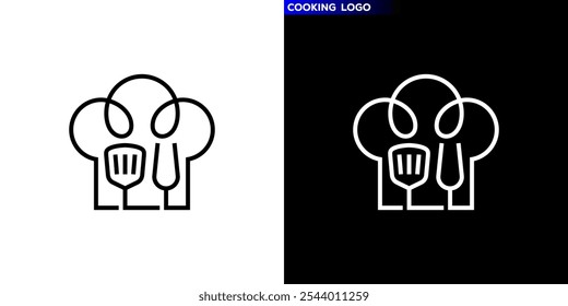 Chef logo. Chef hat and cooking utensils in simple line style. Icon symbol design template EPS 10.