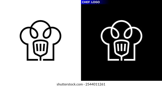 Chef logo. Chef hat and cooking utensils in simple line style. Icon symbol design template EPS 10.