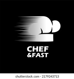 chef logo, chef hat and fast, Design element for logo, poster, card, banner, emblem, t shirt. Vector illustration