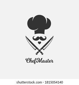 Chef logo with chef hat and knifes on white background