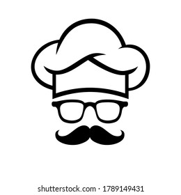 Chef Logo Chef Hat Mustache and Glasses Symbol