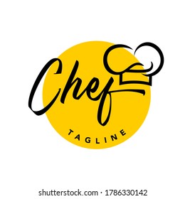 Chef Logo Chef Hat and Chef Type Symbol on Yellow Background