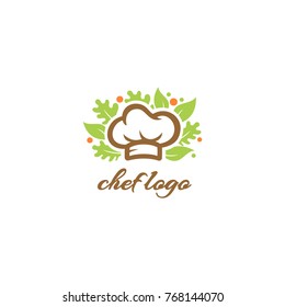 Logotipo del chef - Vector de sombrero de chef - Plantilla de ensalada y verduras