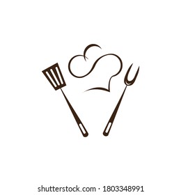 chef logo illustration of cooking utensils, serving vector design