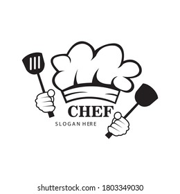 chef logo illustration of cooking utensils, serving vector design