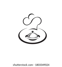 chef logo illustration of hat cooking utensils, serving bowl vector design 
