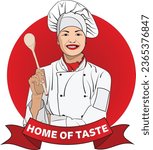 Chef logo or Label, Cook, Restaurant concept. Cartoon Chef Logo Illustration, Female chef logo