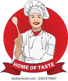 Chef logo or Label, Cook, Restaurant concept. Cartoon Chef Logo Illustration, Female chef logo