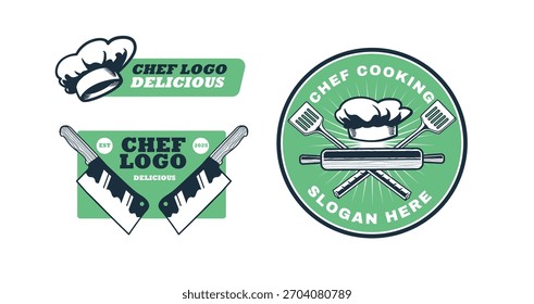 logotipo chef e design de modelo de etiquetas