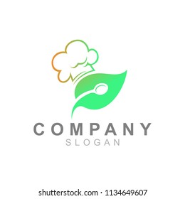 chef logo with leaf design vector, restaurant icon , chef and leaf