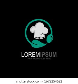 Chef logo with leaf design vector, restaurant icon , chef and leaf