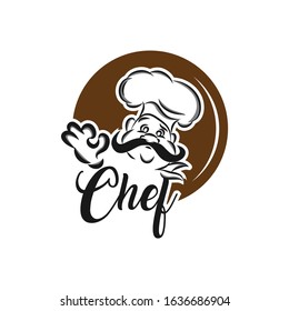 Chef logo. Lettering Hand lettering with a cap chef. Symbol icon logo design.