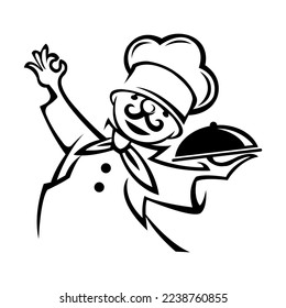 Chef logo. Lettering Hand lettering with a cap chef. Symbol icon logo design.
