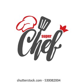 Chef logo. Lettering Hand lettering with a cap chef. Symbol icon logo design.