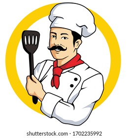 chef logo mascot with spatulla