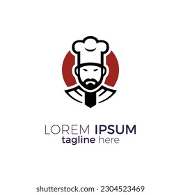 chef logo moustache beard red color vector illustration template design