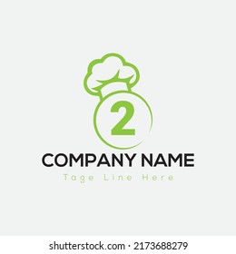 Chef Logo On Letter 2 Template. Restaurant On 2 Letter, Initial Food Sign Concept, Food House logo icon