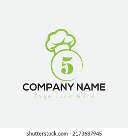 Chef Logo On Letter 5 Template. Restaurant On 5 Letter, Initial Food Sign Concept, Food House logo icon