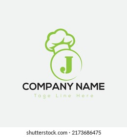 Logo Del Chef En Plantilla De Letra J. Carta Restaurant On J, Concepto inicial de signo de comida, icono del logo de la casa de comida