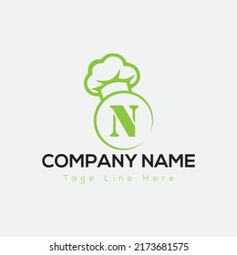 Chef Logo On Letter N Template. Restaurant On N Letter, Initial Food Sign Concept, Food House logo icon