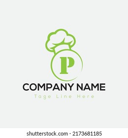 Chef Logo On Letter P Template. Restaurant On P Letter, Initial Food Sign Concept, Food House logo icon