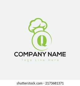Chef Logo On Letter Q Template. Restaurant On Q Letter, Initial Food Sign Concept, Food House logo icon