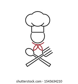 Chef logo. Outline thin line illustration. Flat and isolated on white background. 