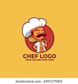 Un Logo Del Chef Mostrando Sus Abdominales De Seis Paquetes Y Llevando Una Grande Cuchara