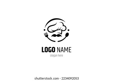 Chef logo with spoon and fork combination in black flat design