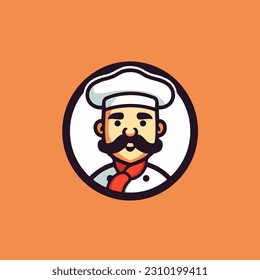 Chef logo template. Vector illustration of a chef with a mustache. Logo Design Template