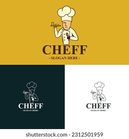 Chef logo template. Vector illustration of a chef with a knife