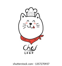 Chef Logo.cartoon Hand Draw.cute Cat Mascot