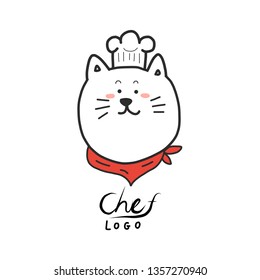 Chef logo.cartoon hand draw.cute cat mascot