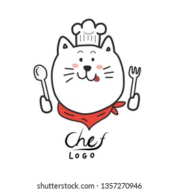 Chef logo.cartoon hand draw.cute cat mascot
