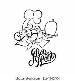Chef. Logotype. Cook. Bon appetit. Stylish lettering.White background. vector illustration