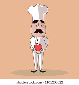 Chef with love in hand, Chef cook standing in a different pose. 